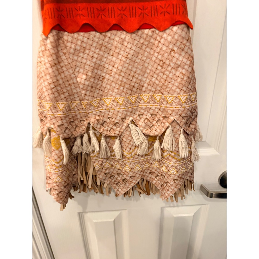Spirit Moana Costume Dress Orange Tribal Print Tassels Fringed Halloween 3-4T - Picture 2 of 8